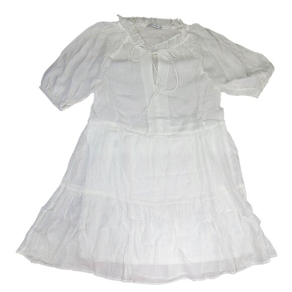 Staccato White Linen Loose Fit White Cover up Dress Womens Small Tie Neck - Picture 1 of 10
